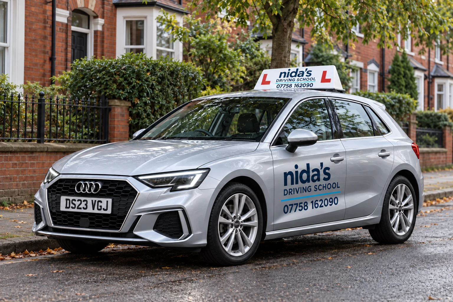 Nida’s Driving School-branded Audi A3 learner car
